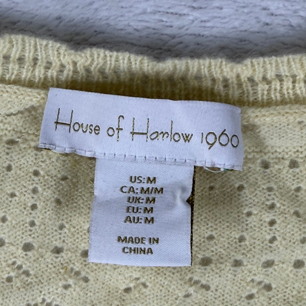House of Harlow 1960 Yellow 100% Cashmere Pointelle Knit Cropped Cardigan M - Picture 2 of 8